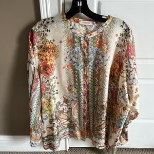 ON HOLD!!! nwot johnny Was 100% silk button up blouse Size large—tiny pull/flaw